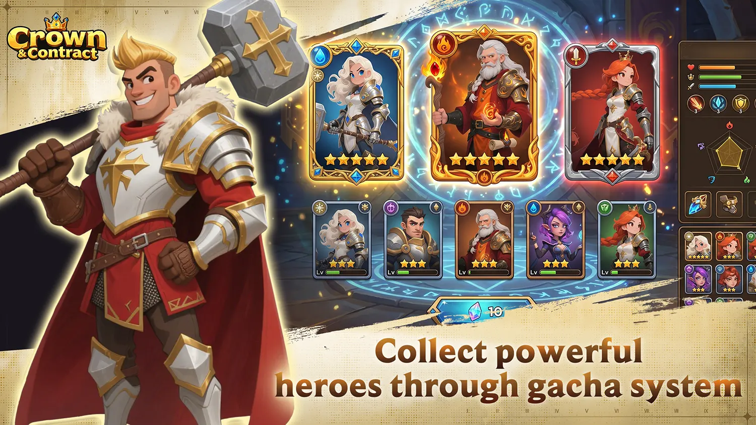Collect powerful heroes through gacha system